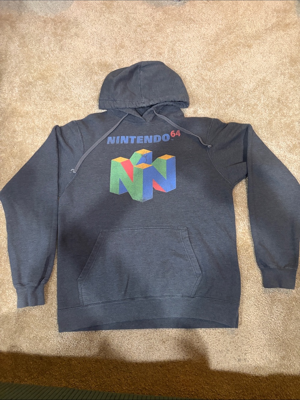 Nintendo 64 Logo Mens Pull Over Hoodie Blue-Gray Medium